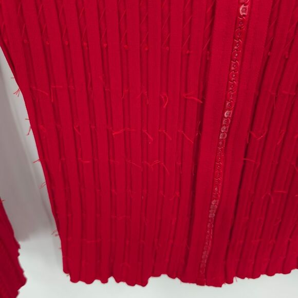 Radzoli Beaded Ribbed Sweater Long Sleeve Holiday Party Vegas Bling Red Large - Picture 7 of 16